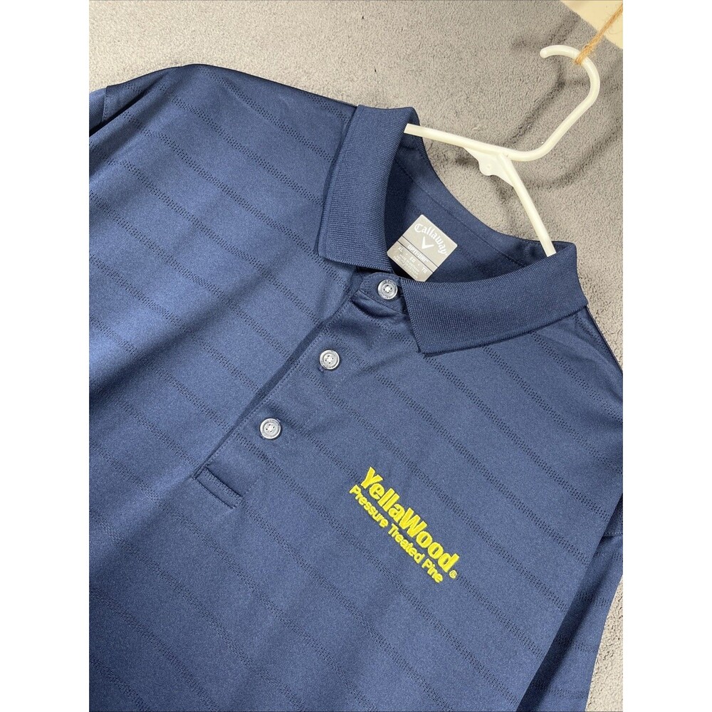 Callaway Opti-Dri Polo Shirt Mens XL Blue Navy Yellawood Striped Golf SS